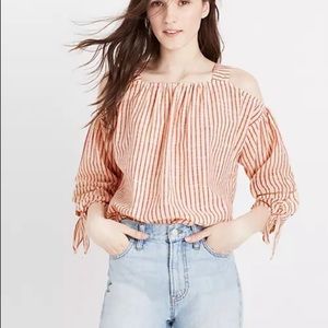 Madewell Red Striped Cold Shoulder Top